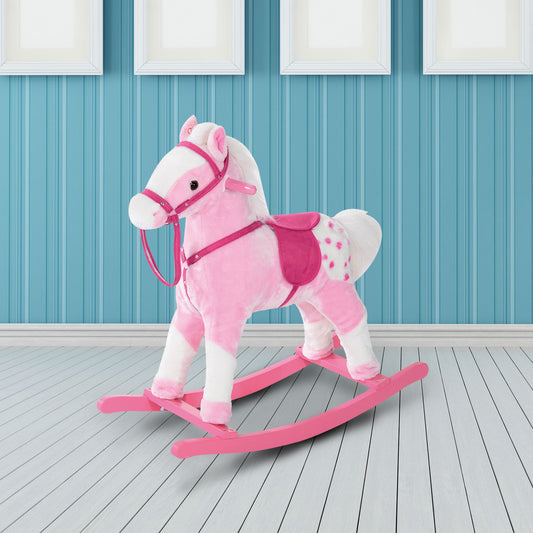 Homcom Children Child Kids Plush Rocking Horse with Sound Handle Grip Traditional Toy Fun Gift Pink