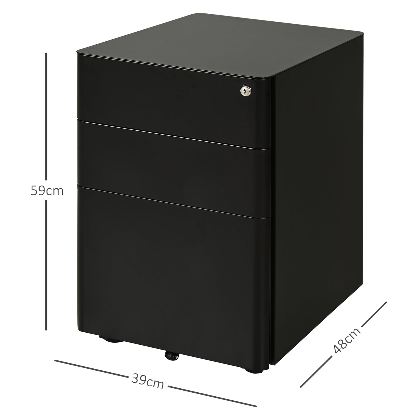 Vinsetto Fully Assembled 3 Drawer Steel Metal Filing Cabinet Lockable Rolling Vertical File Cabinet Black