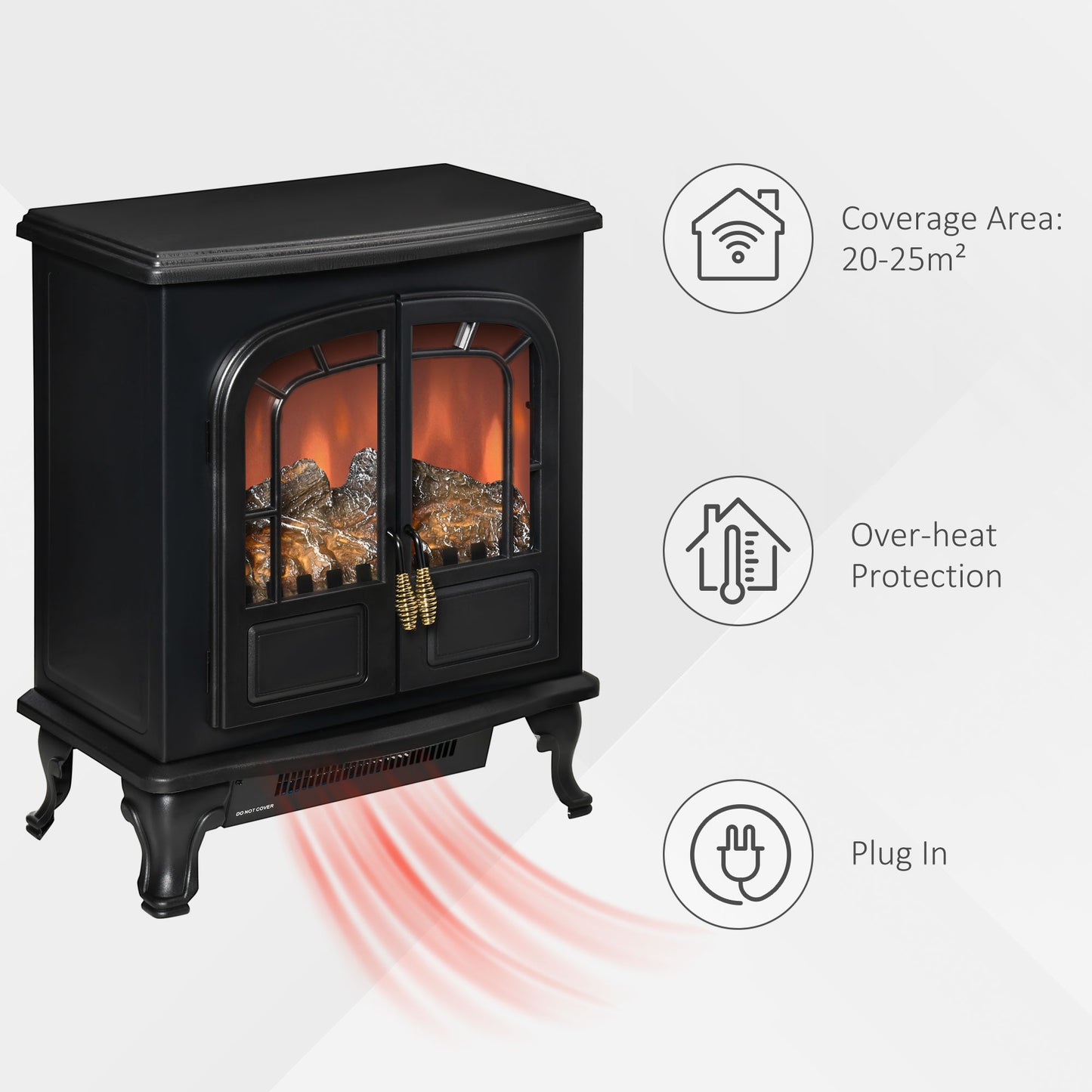 Homcom Electric Fireplace Stove Heater with LED Fire Flame Effect