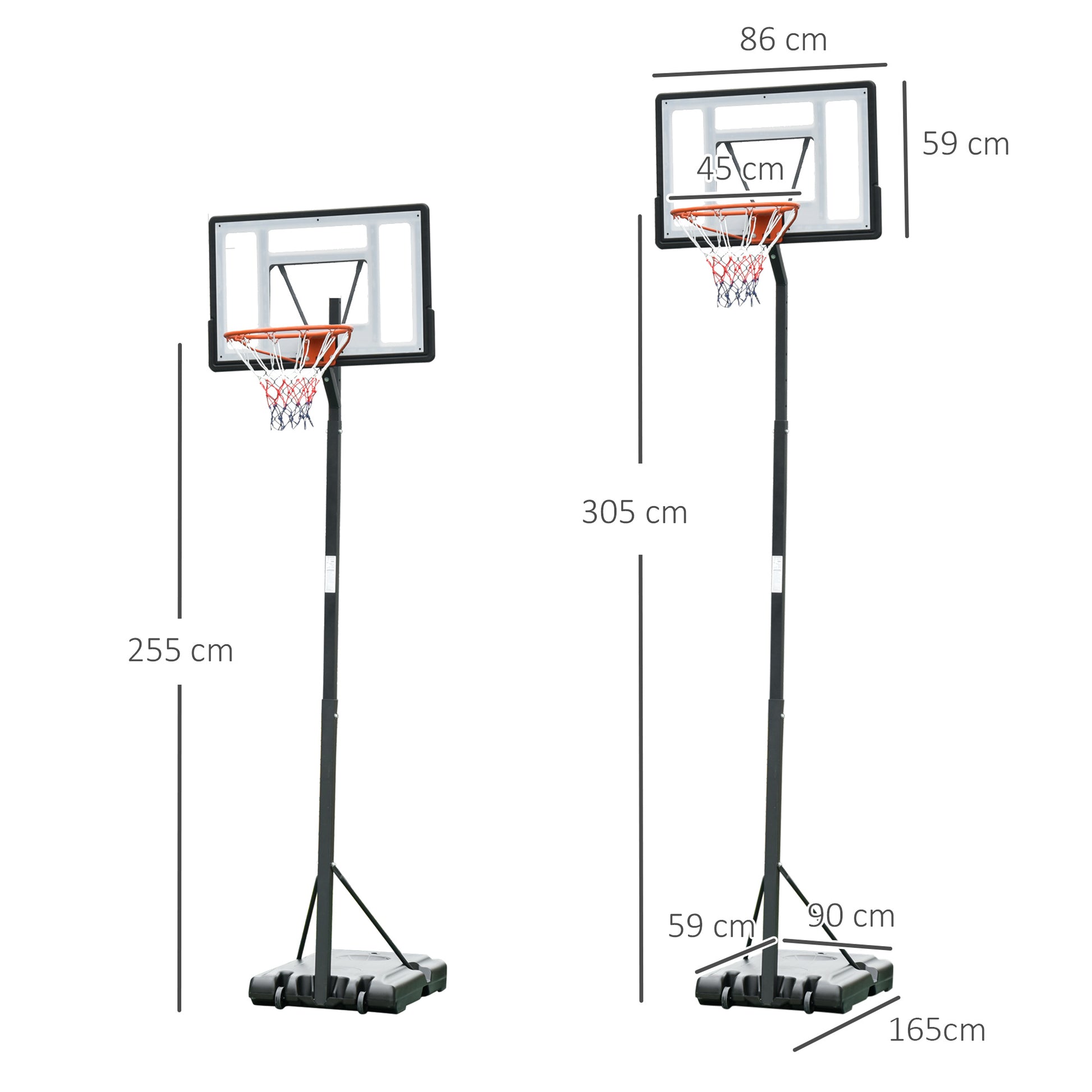 Homcom Steel Basketball Stand Height Adjustable Hoop Backboard Black