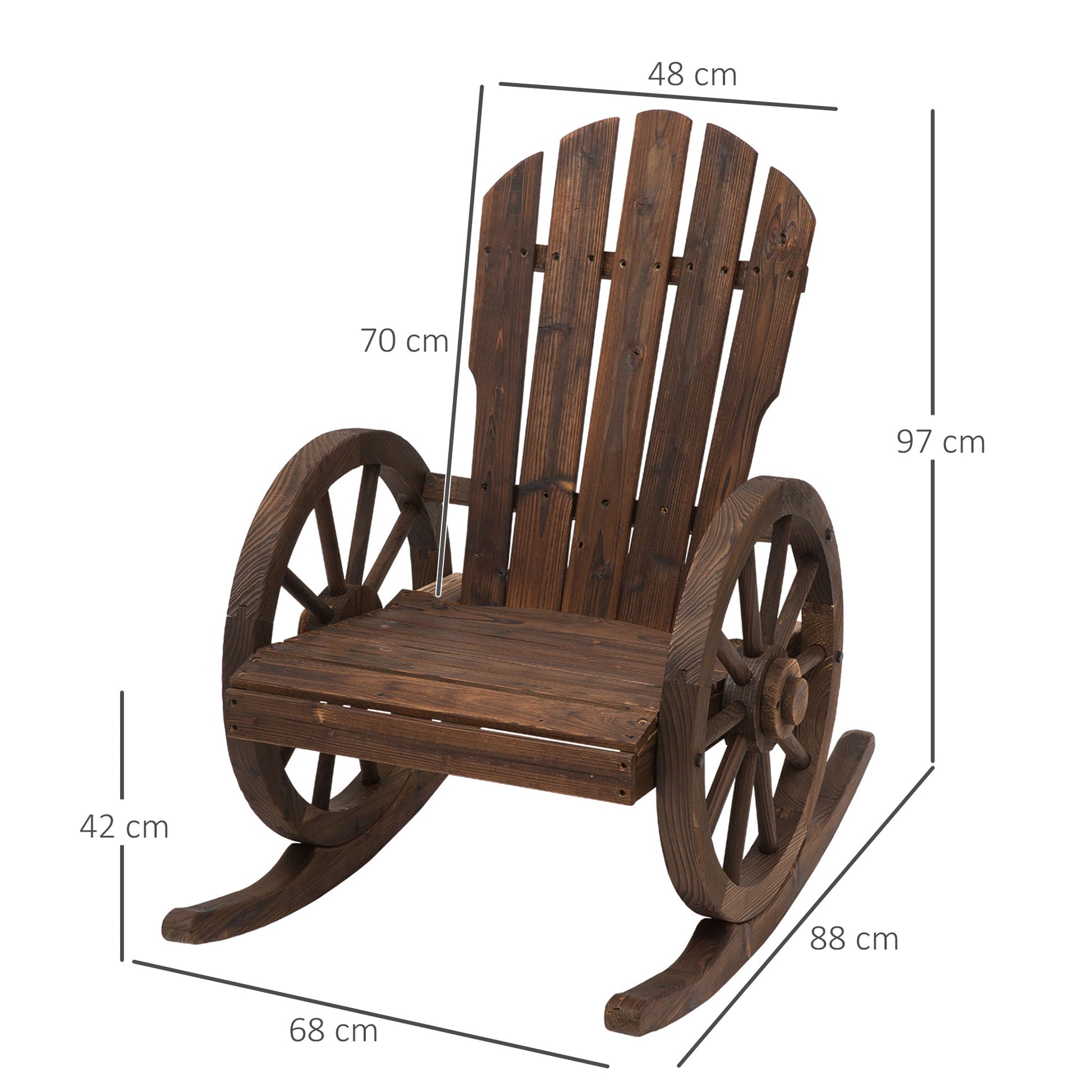 Outsunny Wooden Adirondack Rocking Chair Reclining Armchair Outdoor Garden Furniture Patio Porch Rocker - Carbonized Wood Colour