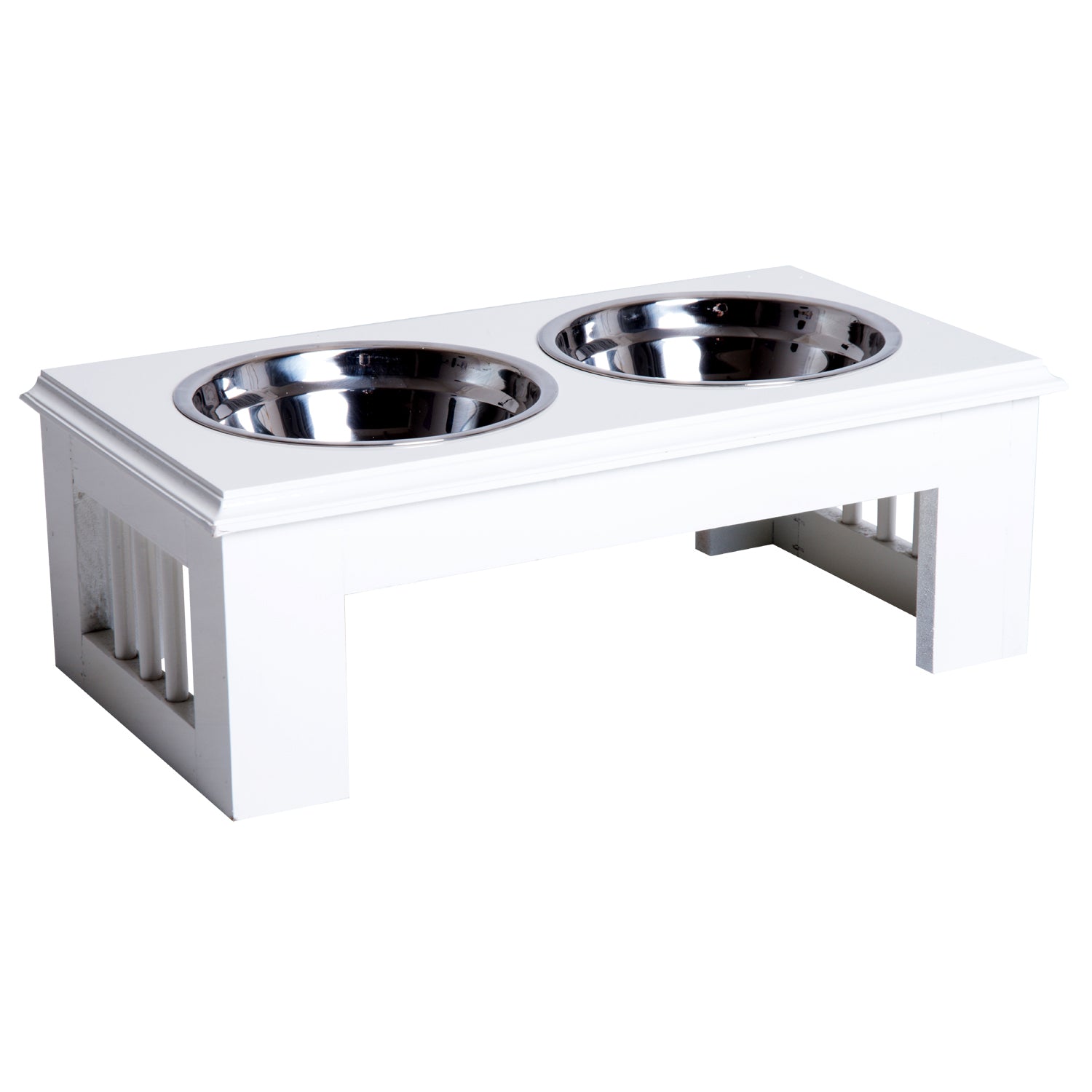 PawHut Stainless Steel Raised Dog Feeding Bowls with Stand Elevated Twin Pet Bowls Water Food Feeder 43.7L x 24W x 15H cm - White