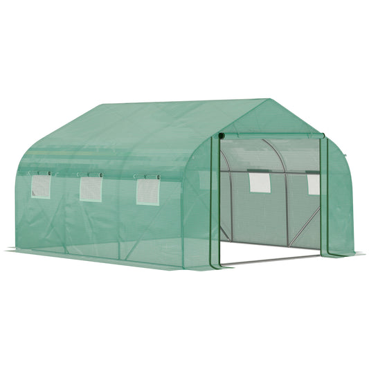 Outsunny 3.47 x 3 x 2m Walk-in Tunnel Greenhouse w/ Roll Up Door and 6 Windows