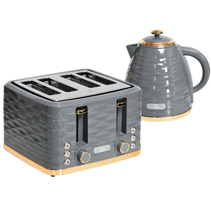 Kettle & Four Slice Toaster Set Grey by Homcom