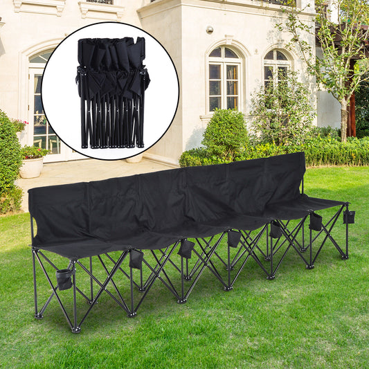 Outsunny Football 6 Seater Folding Sports Bench Outdoor Picnic Camping Portable Spectator Chair Steel Frame w/ Cup Holder & Carry Bag - Black