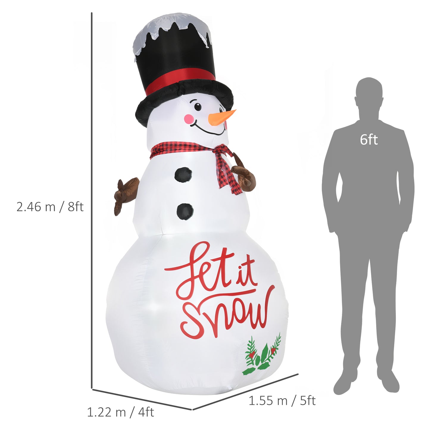 Outsunny 8ft Inflatable Christmas Snowman with Black Hat and Red Scotch Scarf