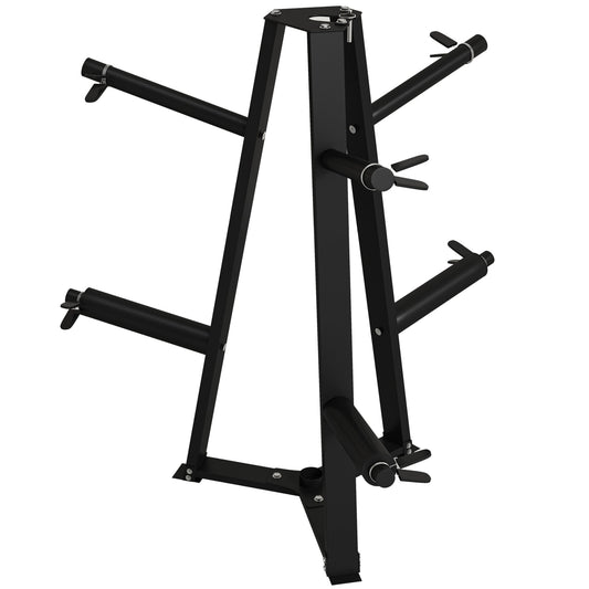 Weight Tree Weight Rack for 5cm Weight Plates and Barbell Bar with 6 Fasten Clamps, 300kg Capacity-0