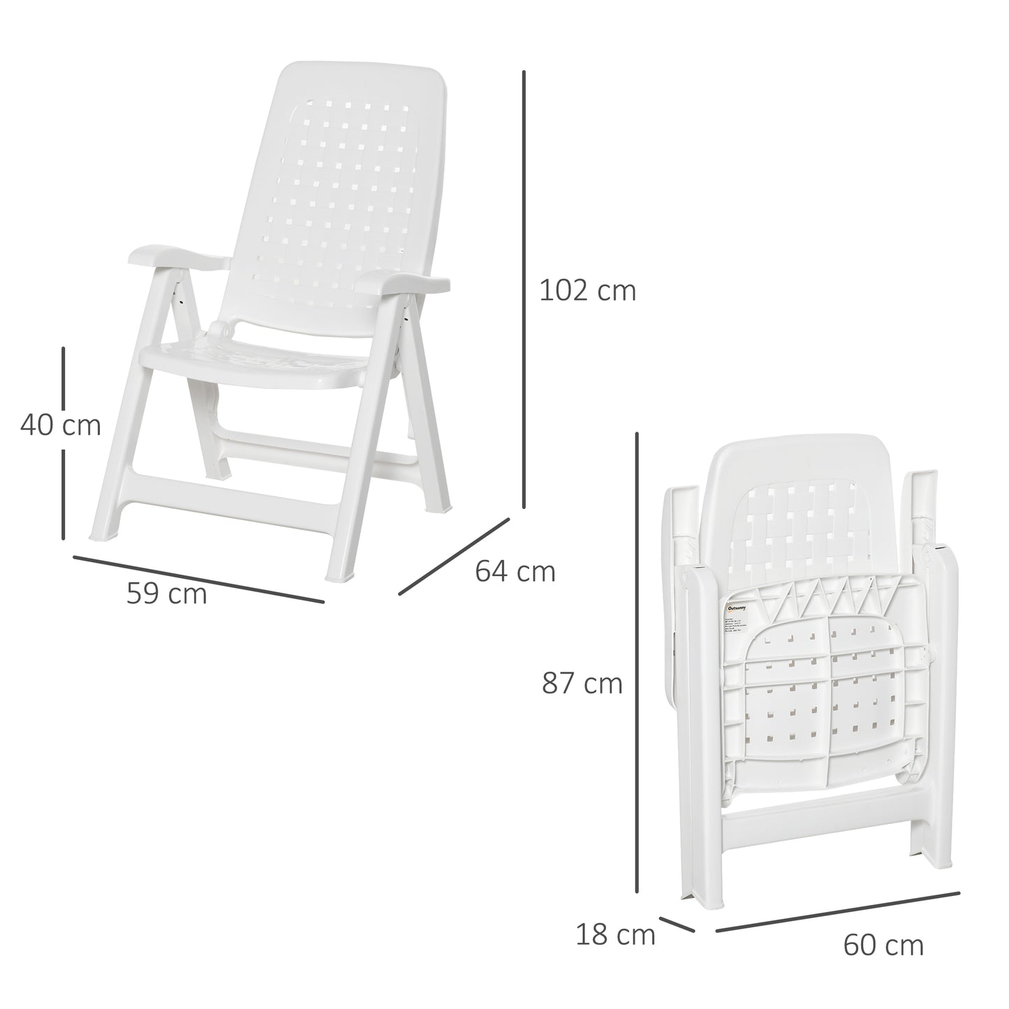 Outsunny 2 Piece Folding Dining Chairs w/ 4-Position Backrest for Outdoor Events