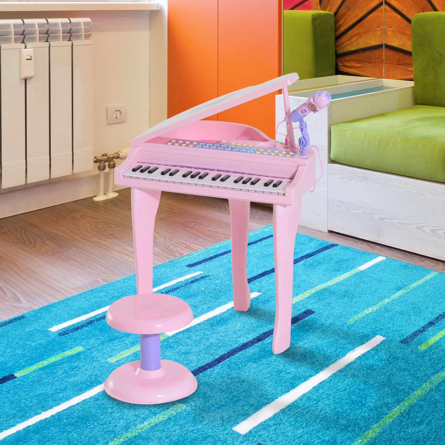 Homcom Mini Electronic Piano W/Stool-Pink