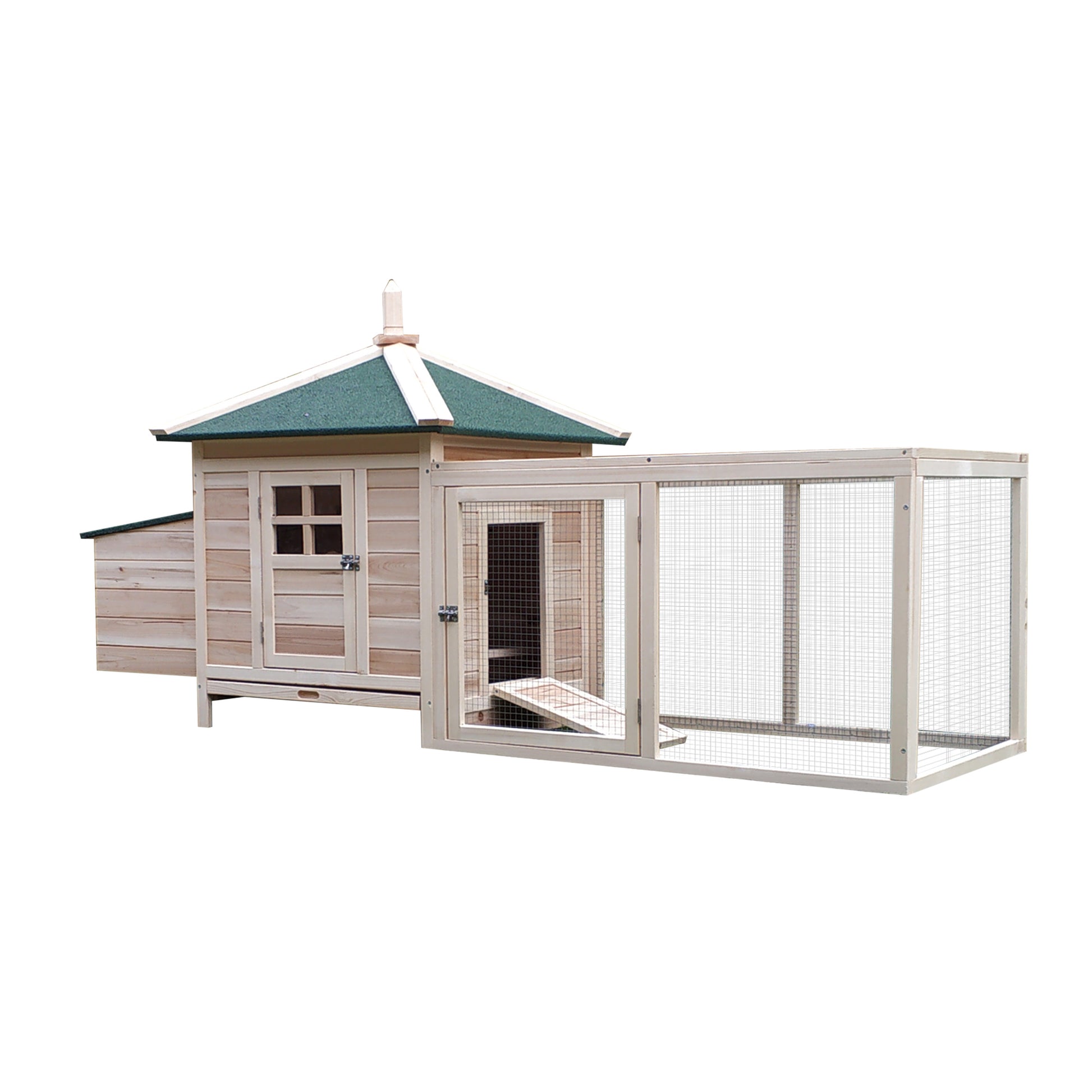 PawHut Chicken Coop Small Animal Pet Cage w/ Nesting Box Outdoor Run Backyard Wooden