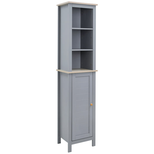 kleankin Bathroom Floor Storage Cabinet with 3 Tier Shelf and Cupboard with Door