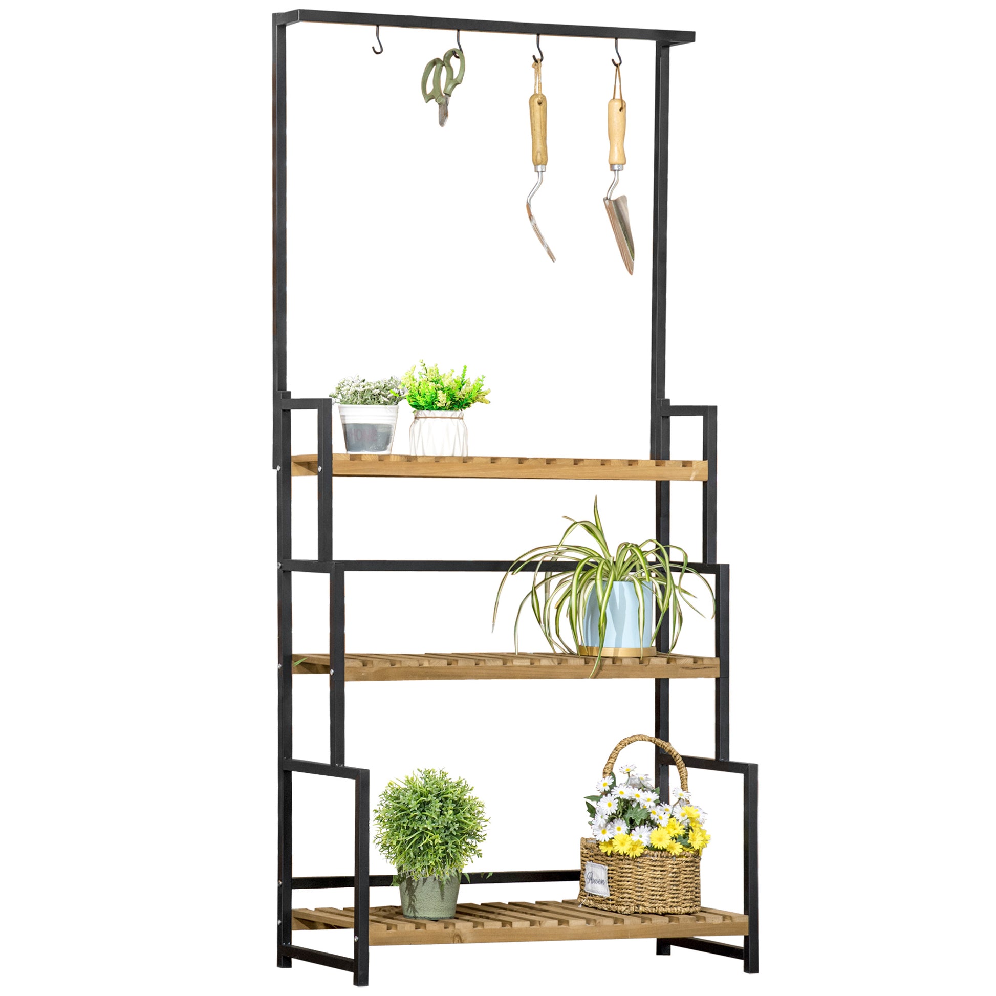 Outsunny 3 Tiered Plant Stand with Hanging Hooks