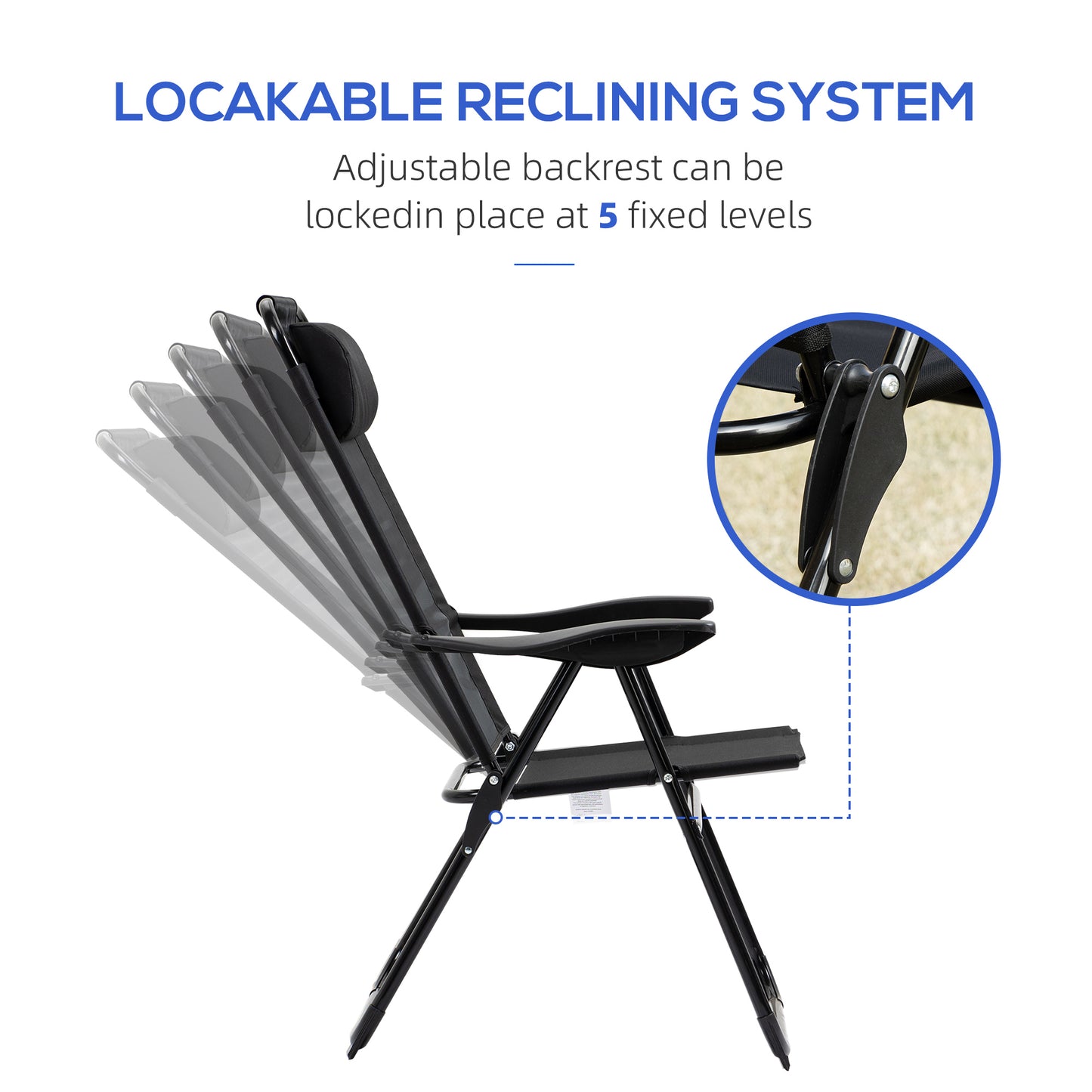 Outsunny Set of 2 Portable Folding Recliner Outdoor Patio Adjustable Backrest