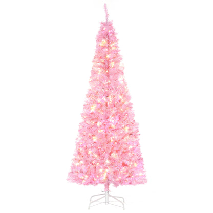 Homcom 6FT Tall Prelit Pencil Slim Artificial Christmas Tree with Realistic Branches
