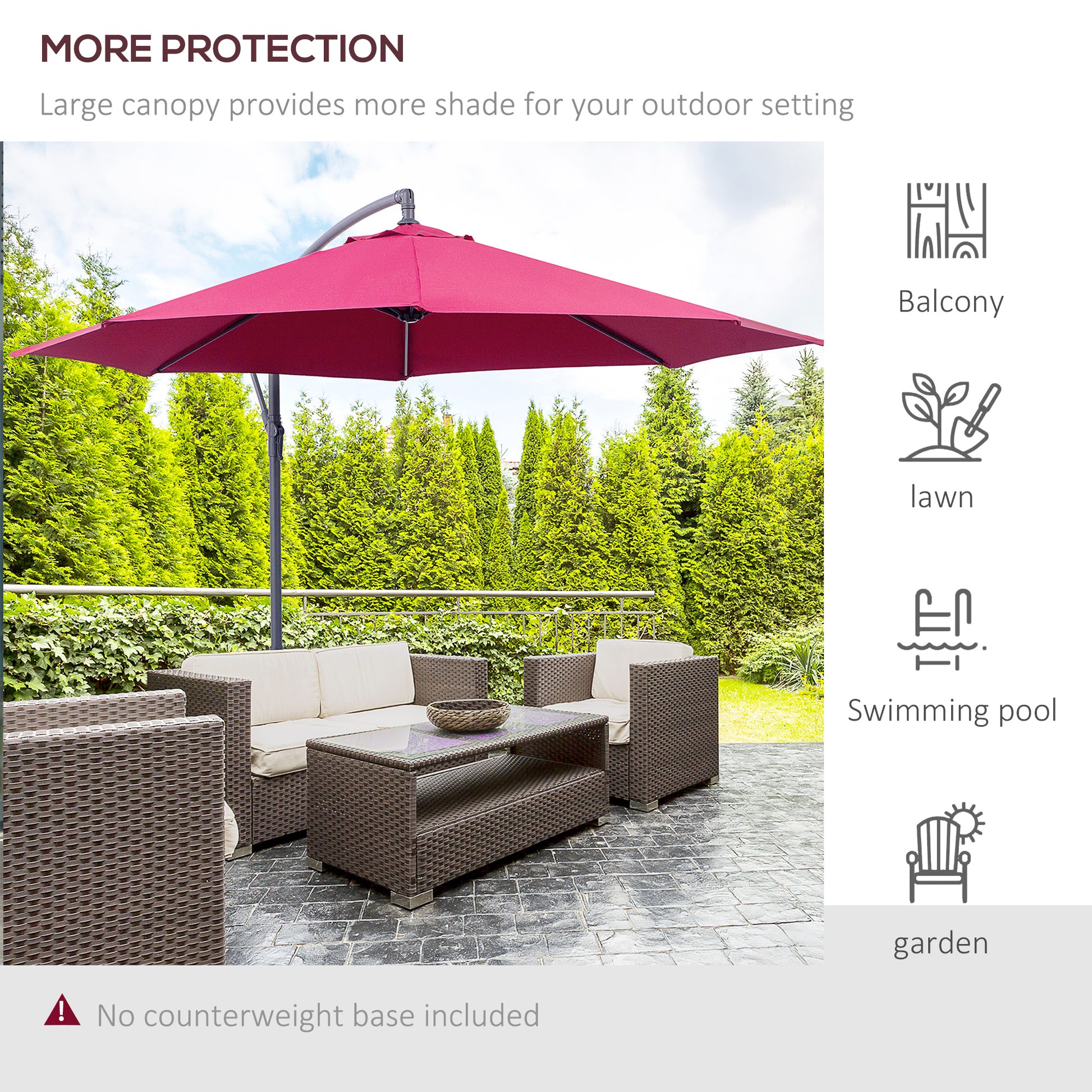 Outsunny 3M Water Resistant Terylene Hanging Parasol Wine Red