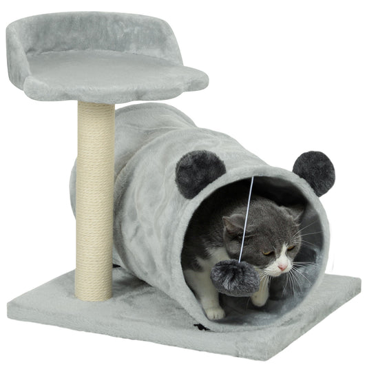 47cm Small Cat Tree w/ Scratching Post, Bed, Cat Tunnel, Toy Ball, Grey-0