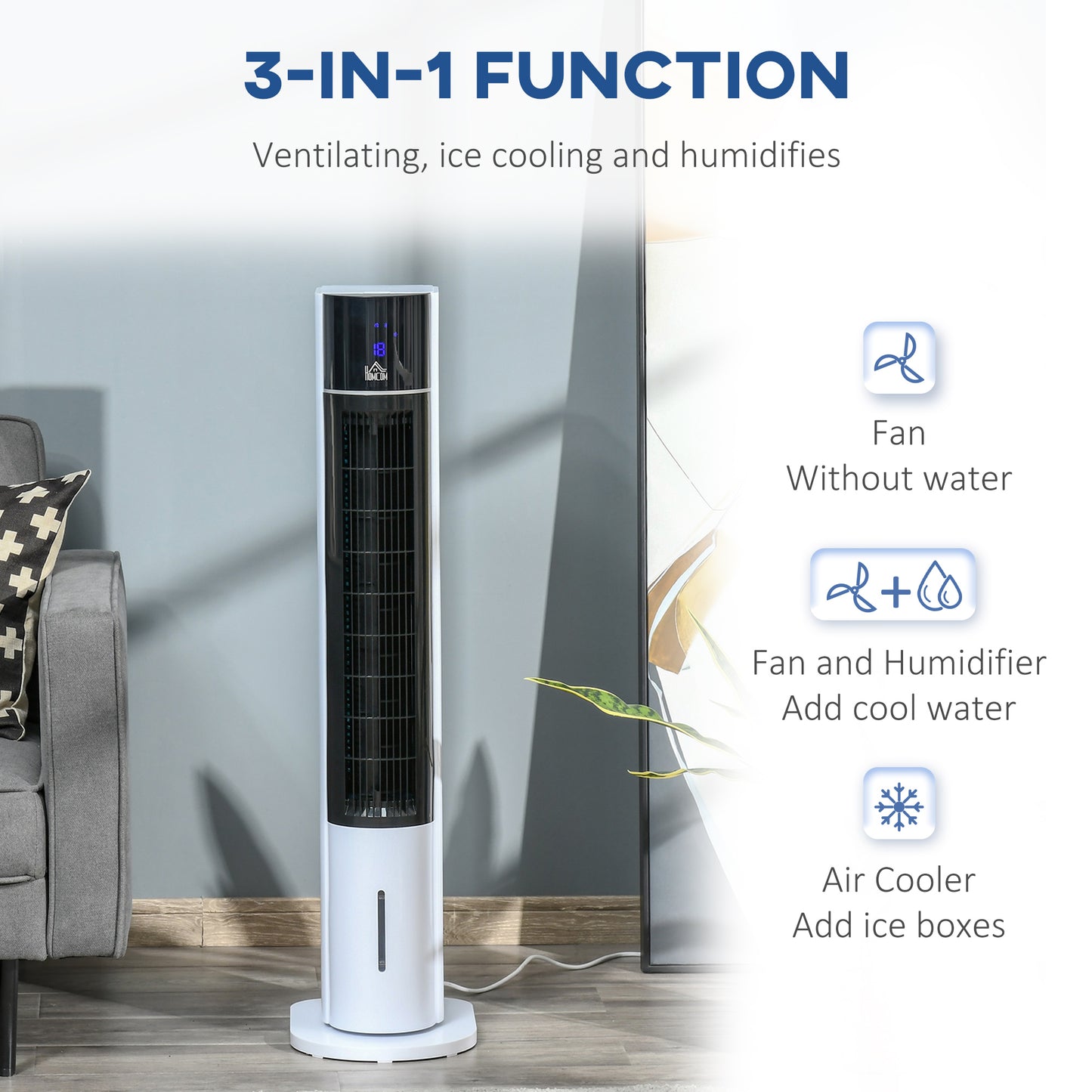 3L Oscillating Three Speed Air Cooler With Timer & Remote Control White & Black by Homcom