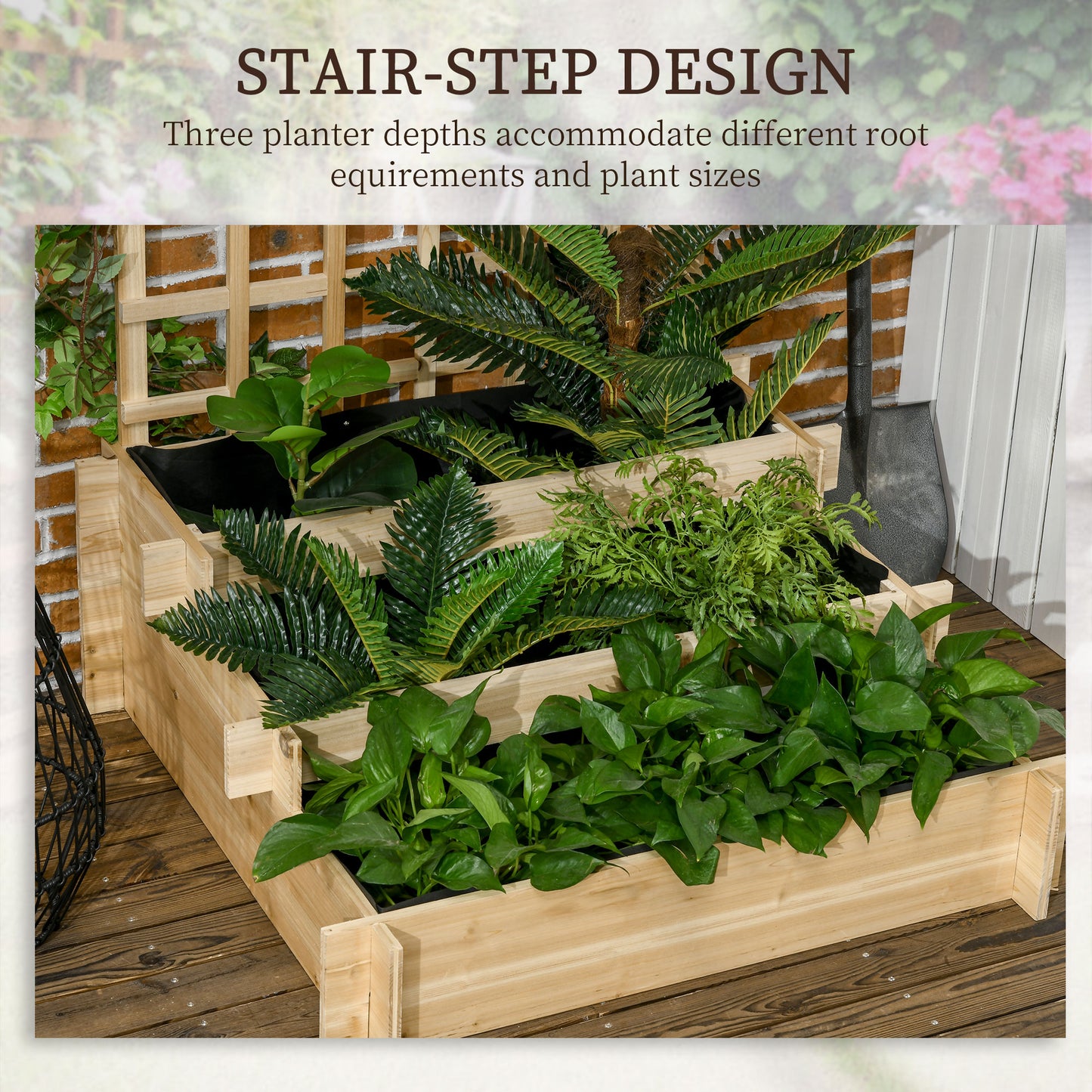 Outsunny 3 Tier Garden Planters with Trellis for Vine Climbing