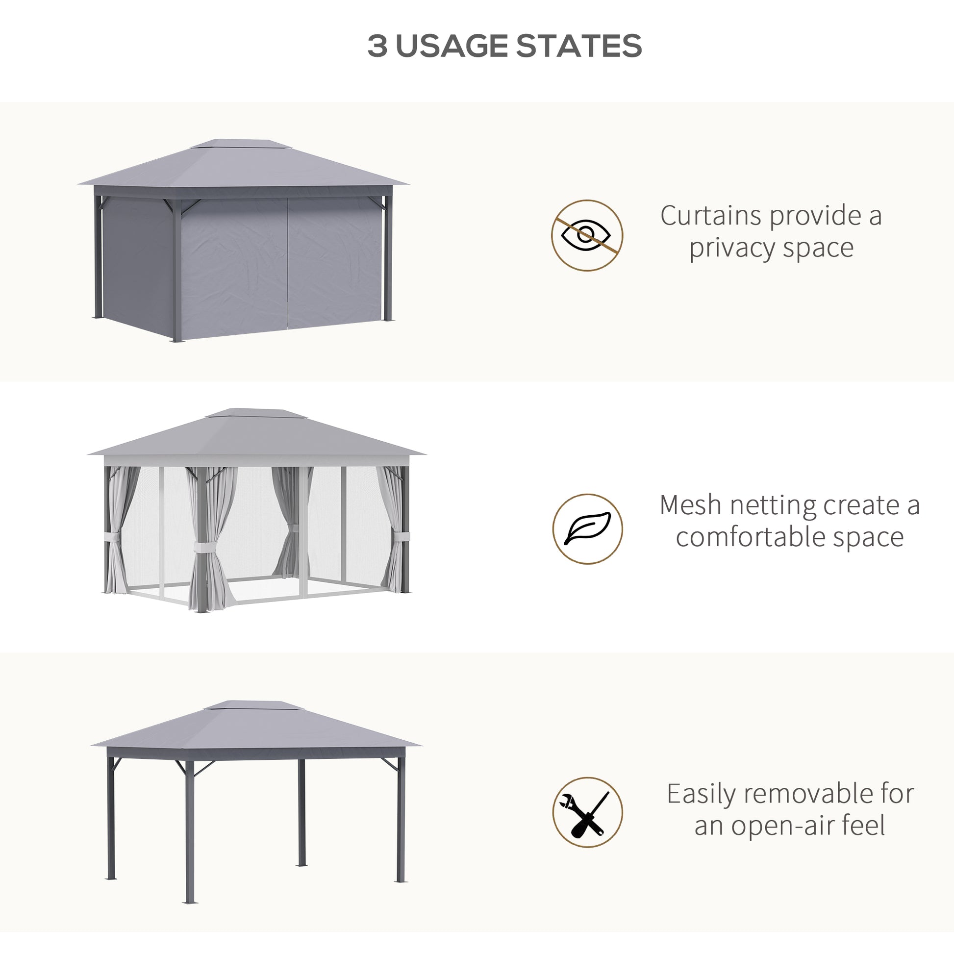 Outsunny 4 x 3(m) Patio Gazebo Canopy Garden Tent Shelter with Vented Roof