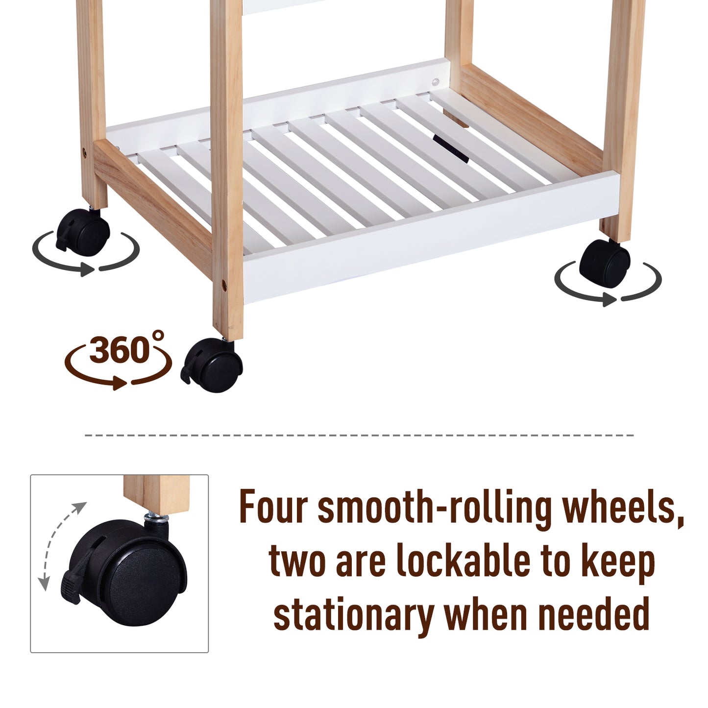 Homcom 3-Tier Mobile Kitchen Trolley Cart Storage Shelves Rack Rolling Wheels White 46 x 35 x 74.5 cm