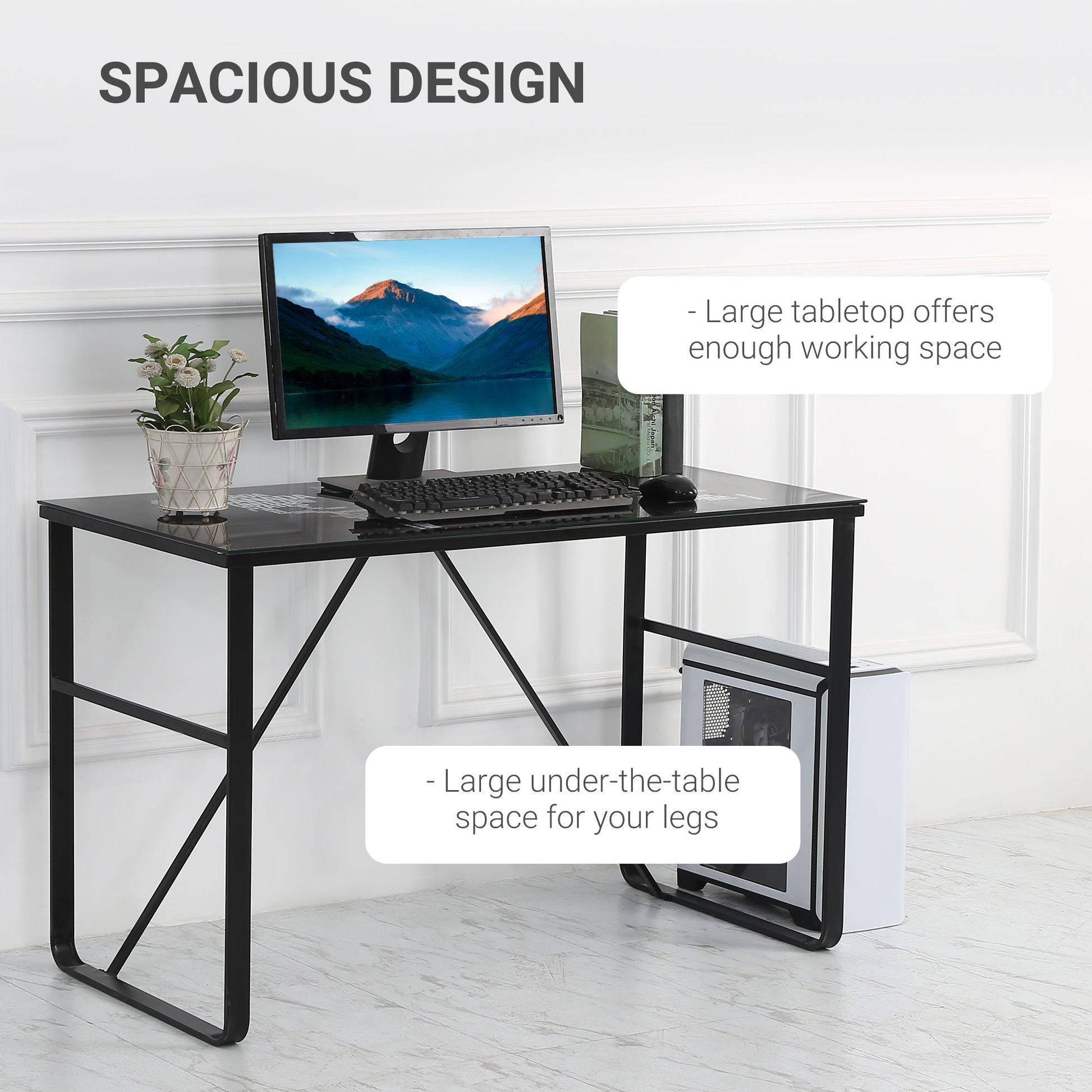 Homcom Tempered Glass Top Writing Desk With World Map Printing