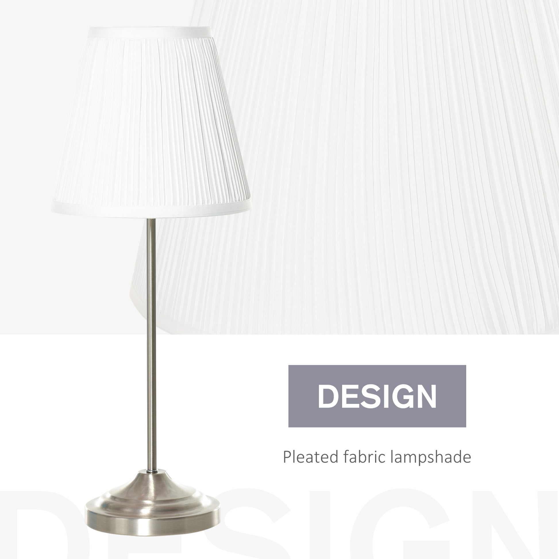 Homcom Modern Table Lamp with Pleated Fabric Lampshade and Metal Base