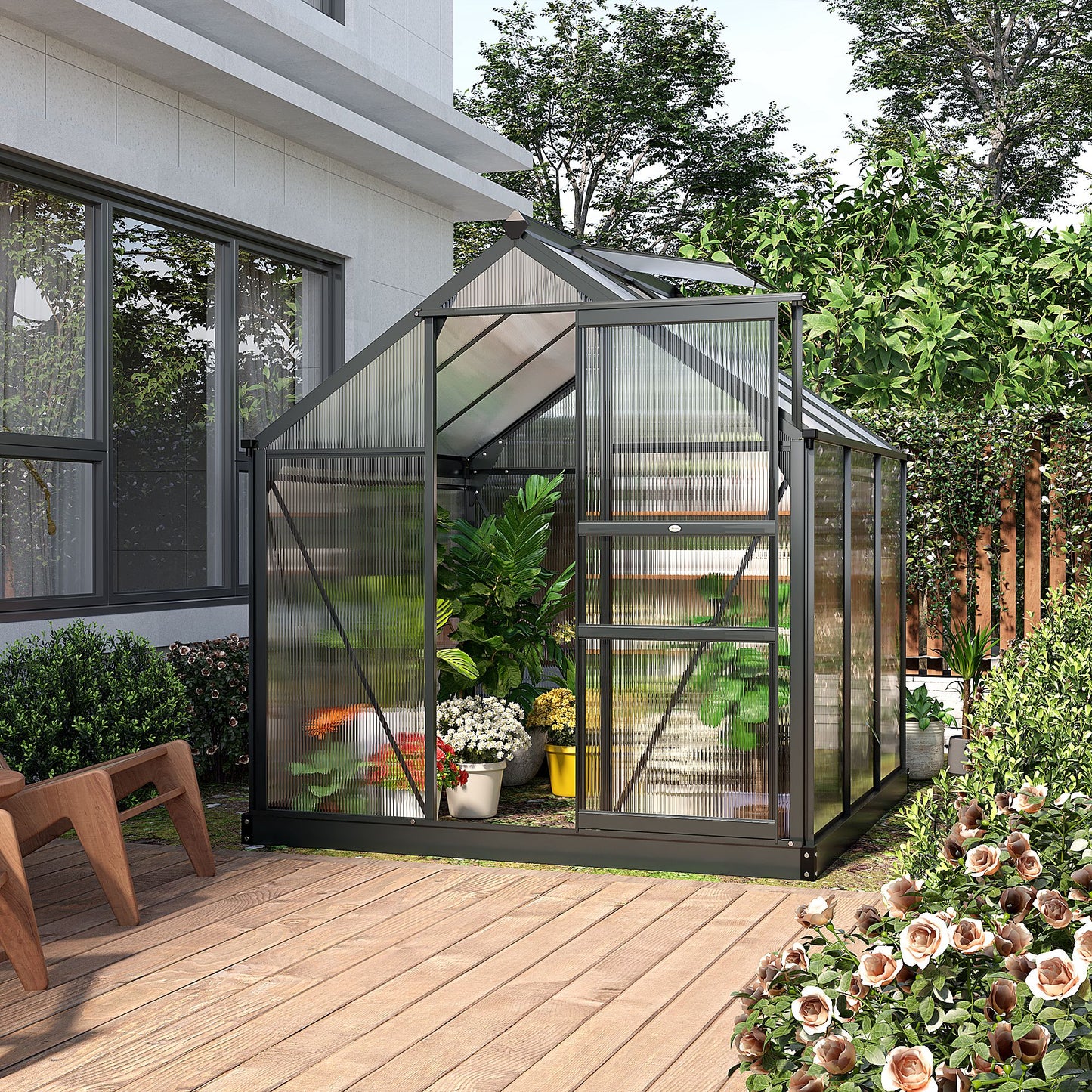 Outsunny Clear Polycarbonate Greenhouse Large Walk-In Green House Garden Plants Grow Galvanized Base Aluminium Frame With Slide Door