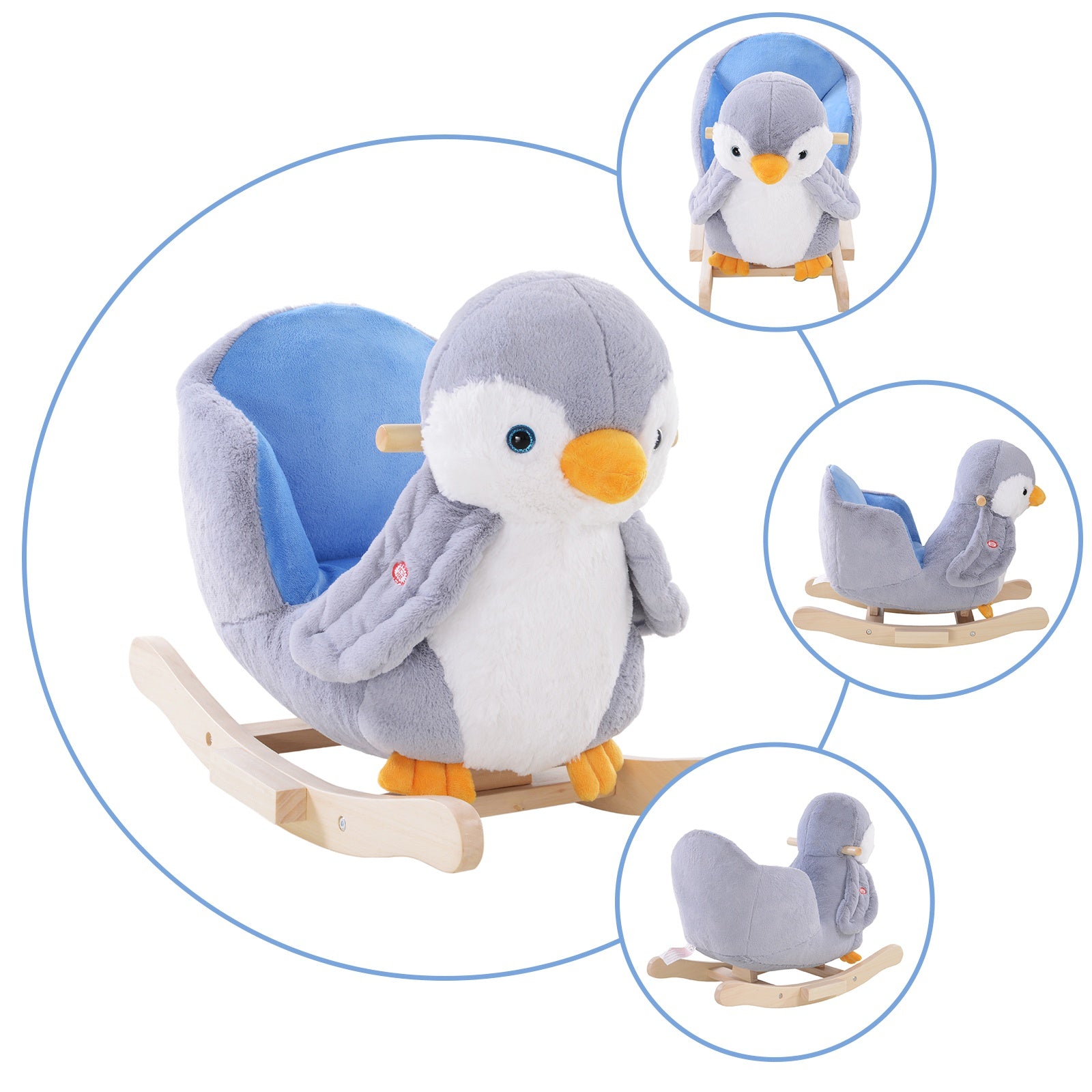 Homcom Children Kids Animal Rocking Horse Penguin Plush Musical Button 32 Songs Kid Rocker