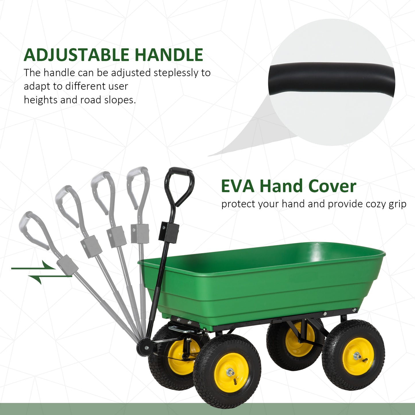 Outsunny 125 Litre Large Garden Cart Heavy Duty 4 Wheel Trolley Dump Wheelbarrow Tipping Truck Trailer - Green