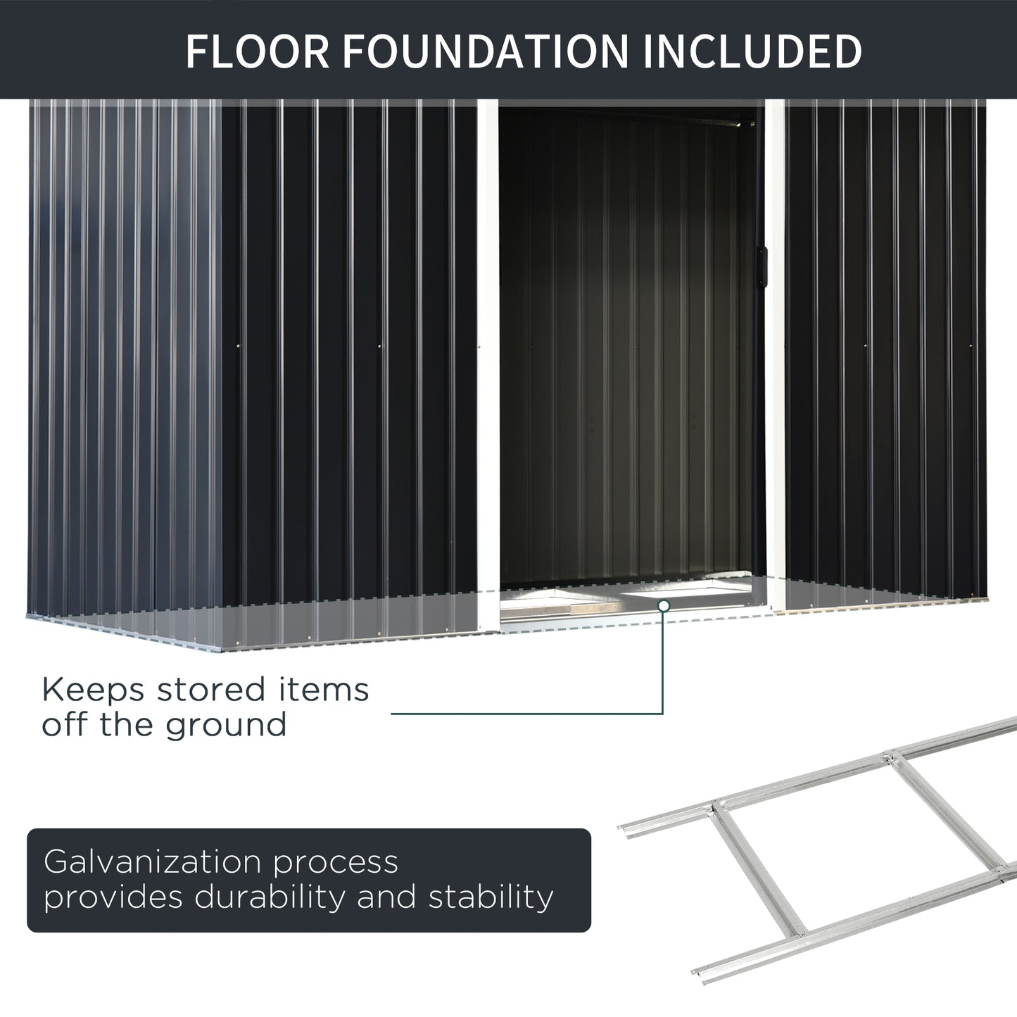 Corrugated 9 x 4' Double Door Pent Garden Shed With Ventilation Steel Dark Grey by Steadfast