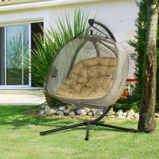 Outsunny Double Hanging Egg Chair 2 Seaters Texteline Swing Hammock Chair with Stand