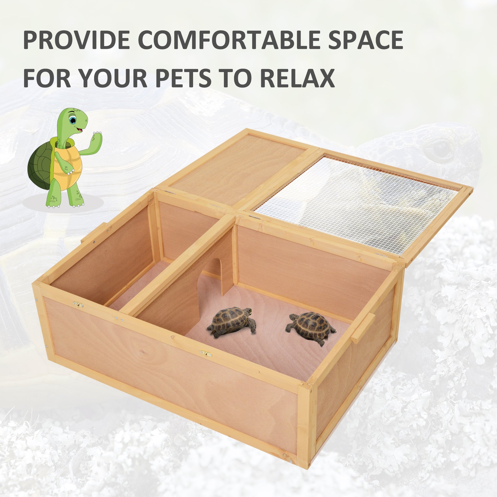 PawHut 94 cm Wood Indoor Outdoor Pet Tortoise House with Two Room Design