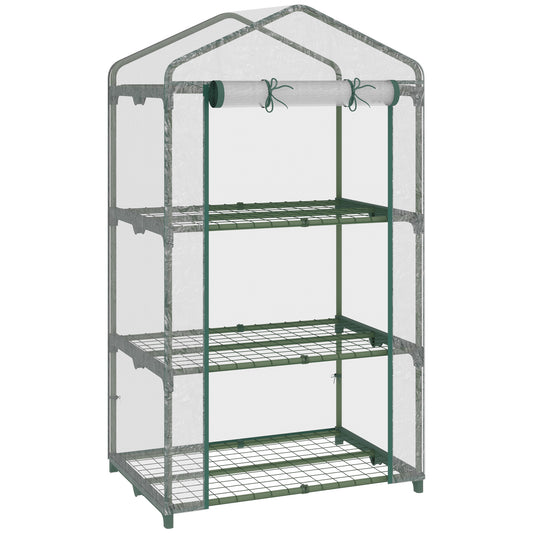 Outsunny 3 Tier Mini Greenhouse Portable Garden Grow House with Roll Up Door and Wire Shelves