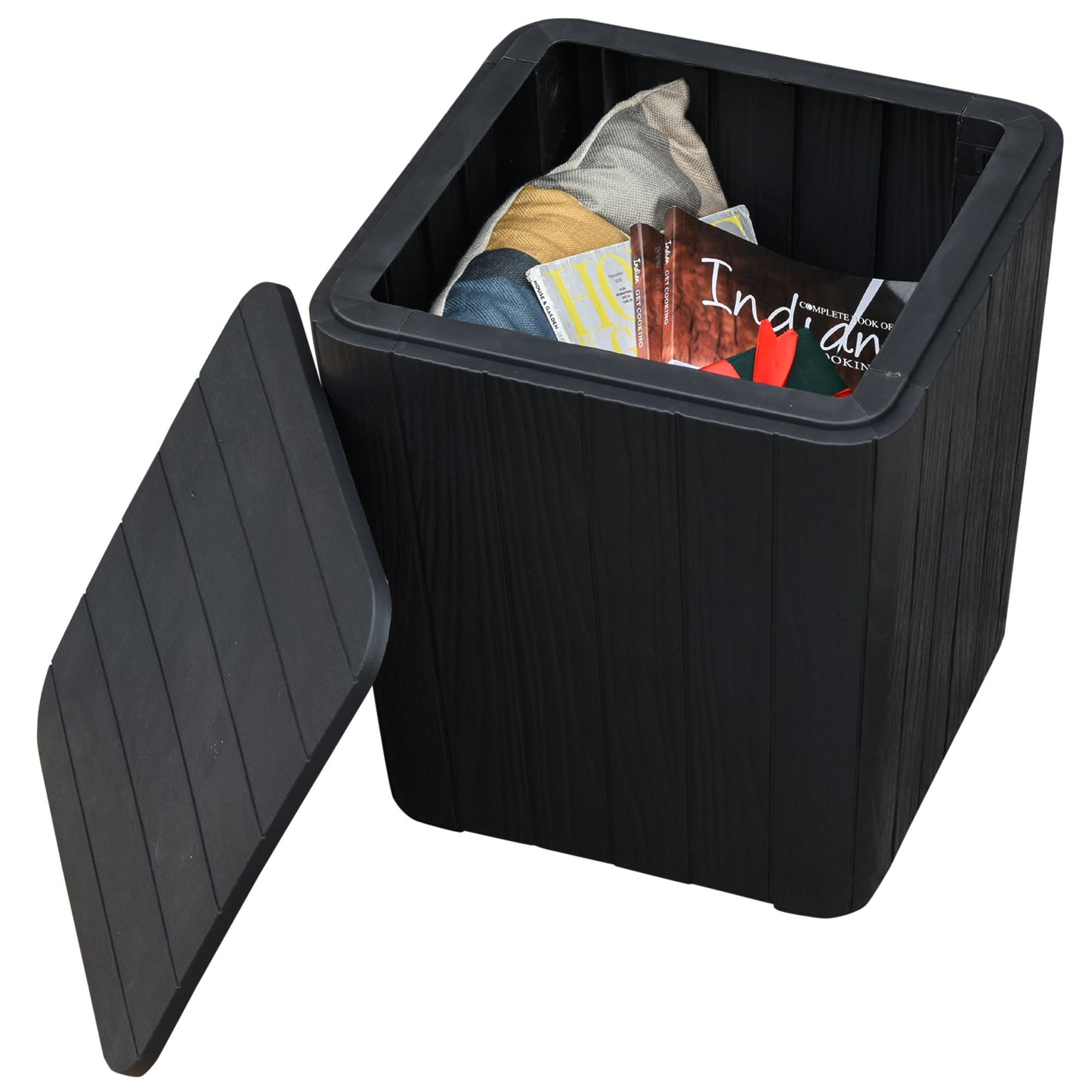 Outsunny Wood Effect Coffee Table Square Storage Box Garden Furniture Bucket Patio Black