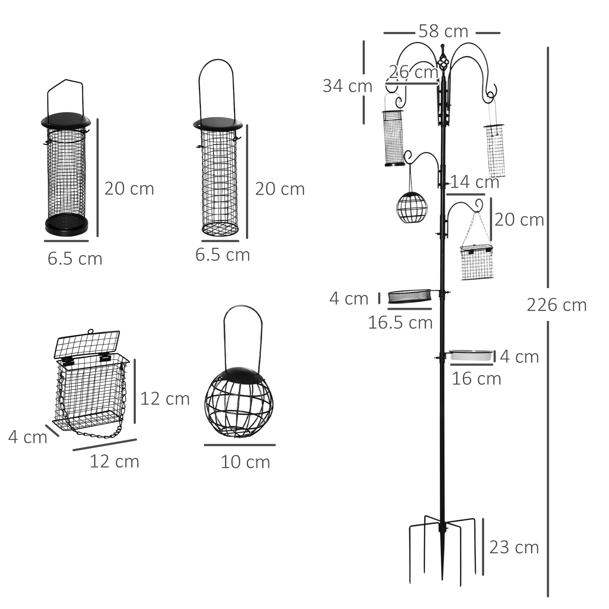 Hanging 226cm Bird Feeder Station Steel Black by Pawhut