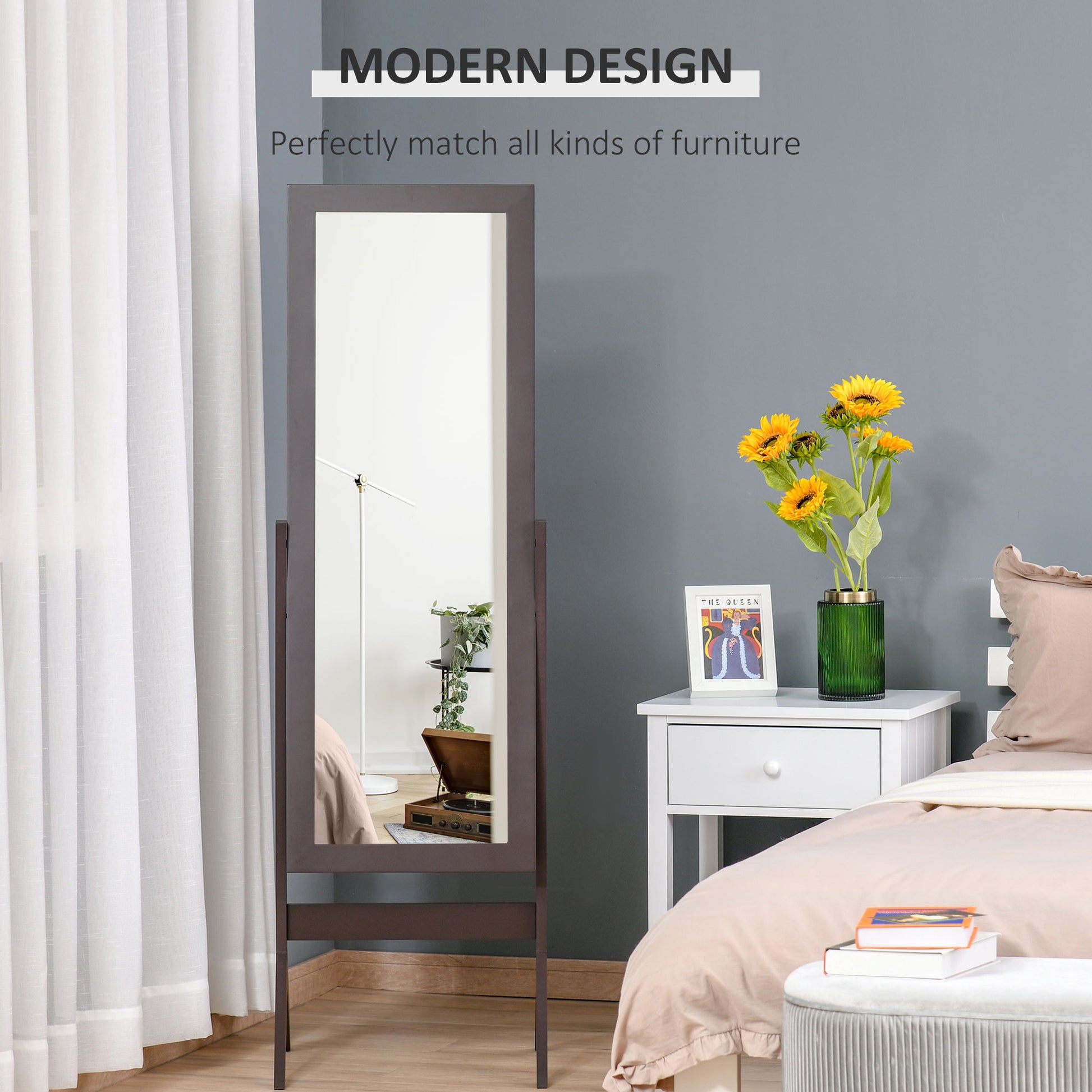 Homcom Freestanding Dressing Mirror Bedroom Tall Adjustable Angle 148x47cm Brown