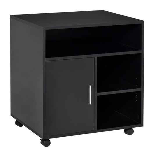 Homcom Multi-Storage Printer Stand Unit Office Desk Side Mobile Storage w/ Wheels Modern Style 60L x 50W x 65.5H cm - Black