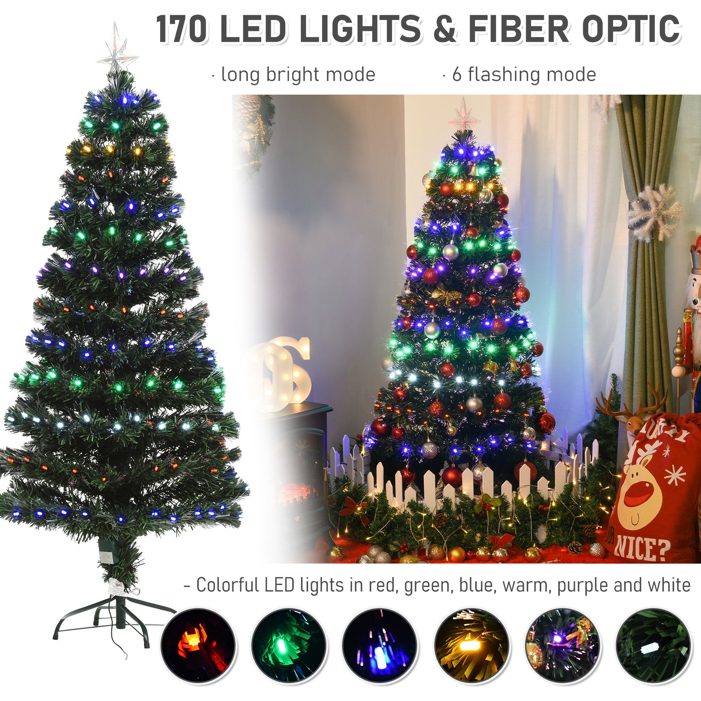 Homcom 5FT Pre-Lit Fiber Optic Christmas Tree with Star Tree Topper