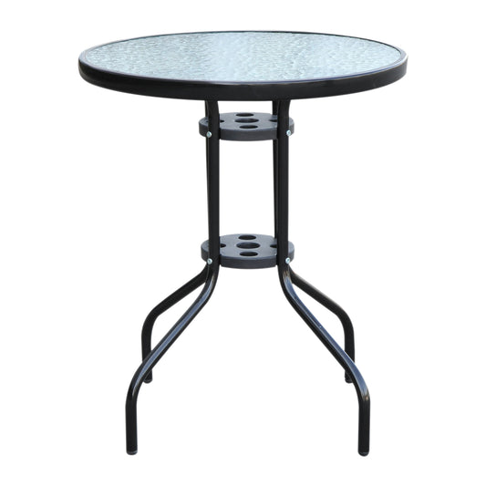 Outsunny Bistro Table Outdoor Tempered Glass Top Table Garden Round Dining Table - 60cm Diameter