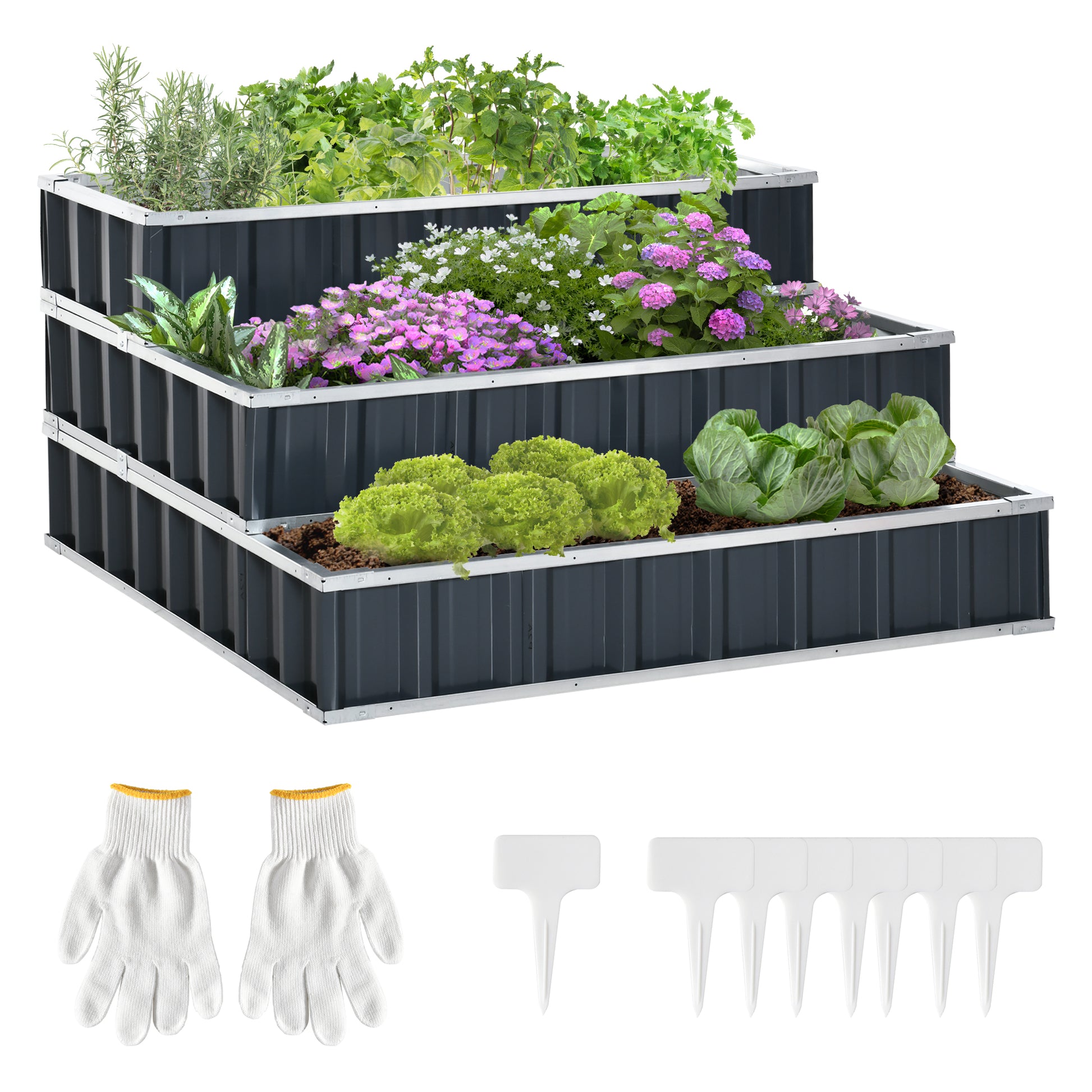 Outsunny 118cm x 118cm x 62cm 3 Tier Raised Garden Bed