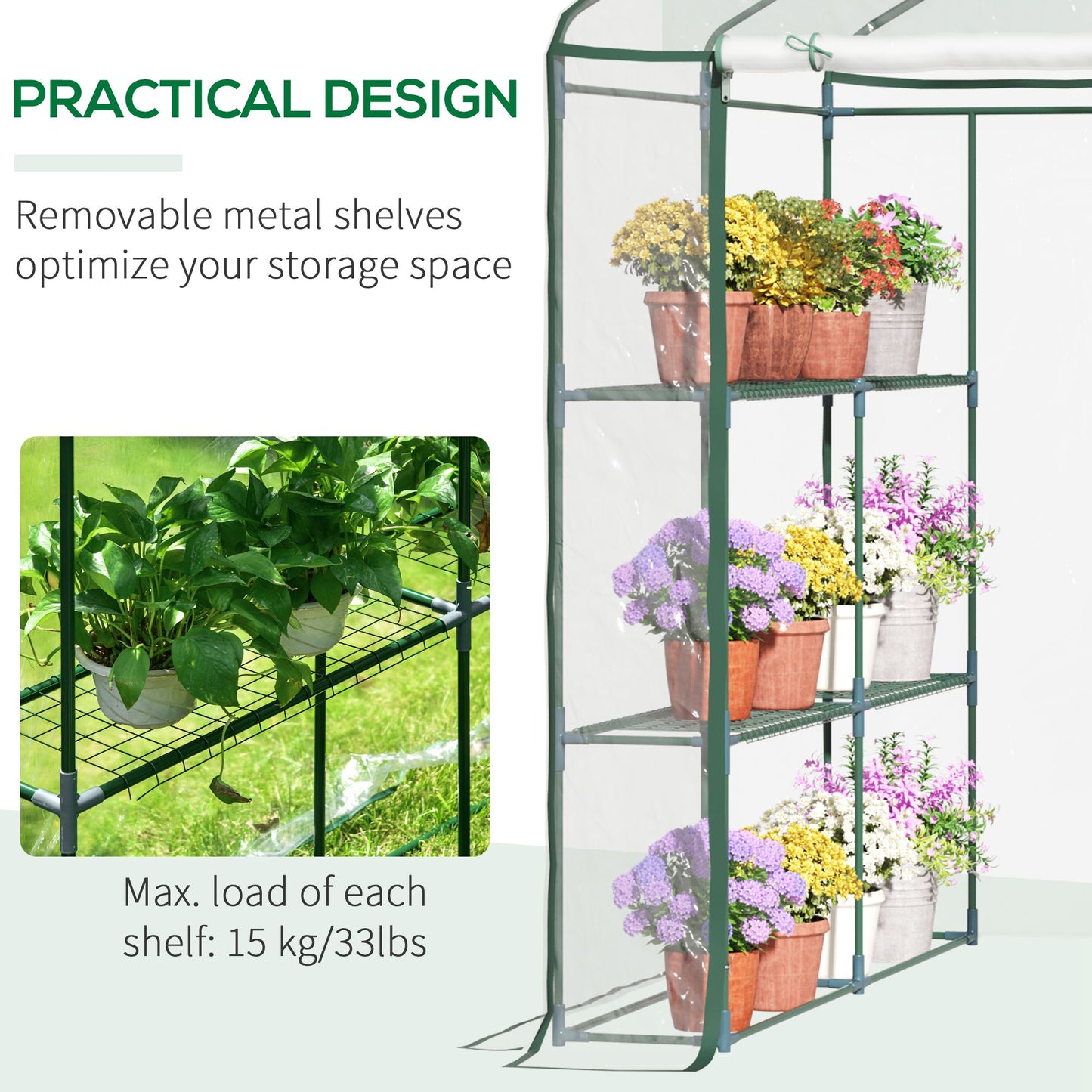 Outsunny Metal Frame Walk in Grow Herb Plant Portable Greenhouse Transparent 143 L x 143W x 195H cm