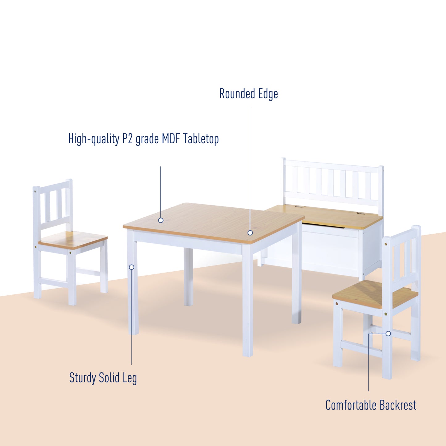 Homcom 4 Piece Kids Table And Chair Set With 2 Wooden Chairs