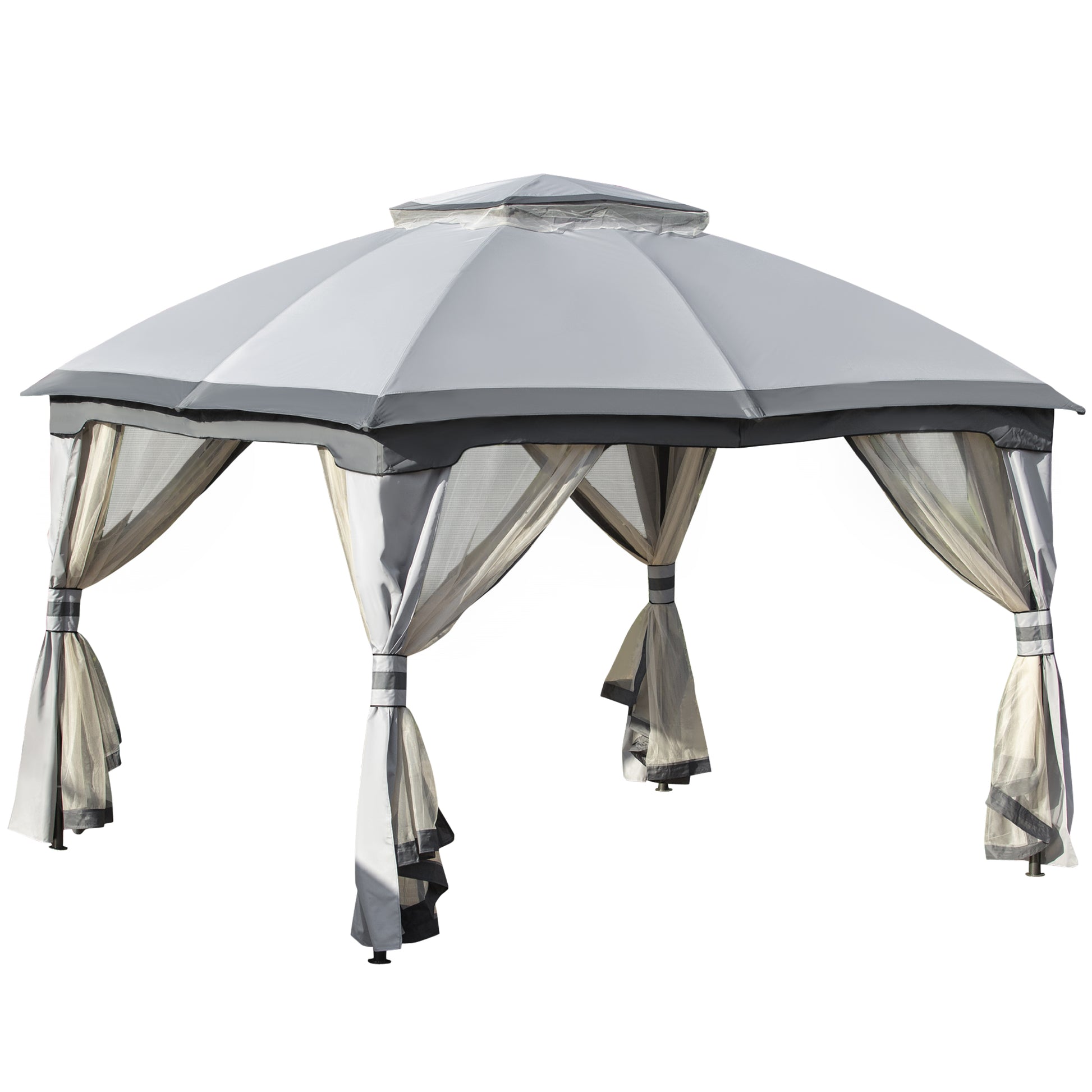 Outsunny 3.7 x 3(m) Metal Gazebo Canopy Party Tent Garden Patio Shelter with Netting Sidewalls & Double Tiered Roof