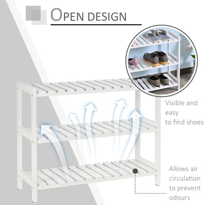 Homcom Medium-density fibreboard 3-Tier Slatted Shoe Rack White