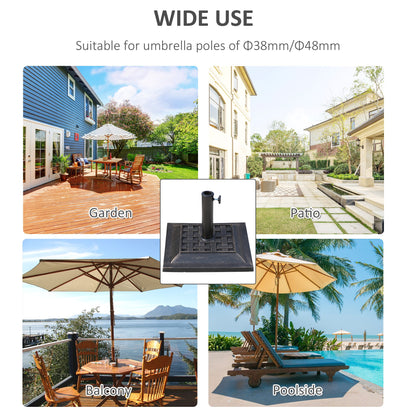 Outsunny 9kg Square Garden Parasol Base Holder Resin Outdoor Market Umbrella Stand with Adjustable Coupler