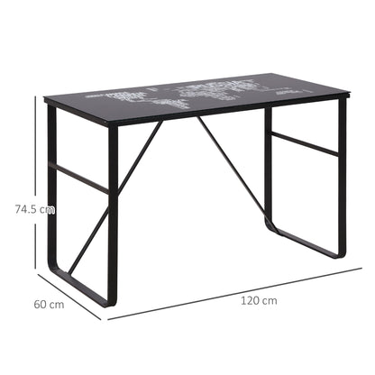 Homcom Tempered Glass Top Writing Desk With World Map Printing