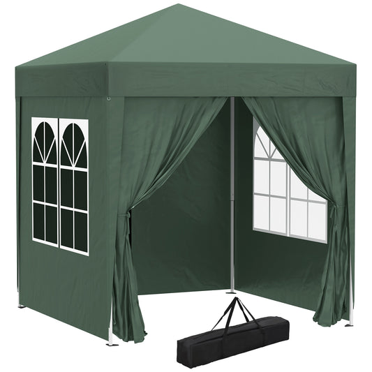 Outsunny 2m x 2m Garden Pop Up Gazebo Marquee Party Tent Wedding Awning Canopy New With free Carrying Case Green + Removable 2 Walls 2 Windows