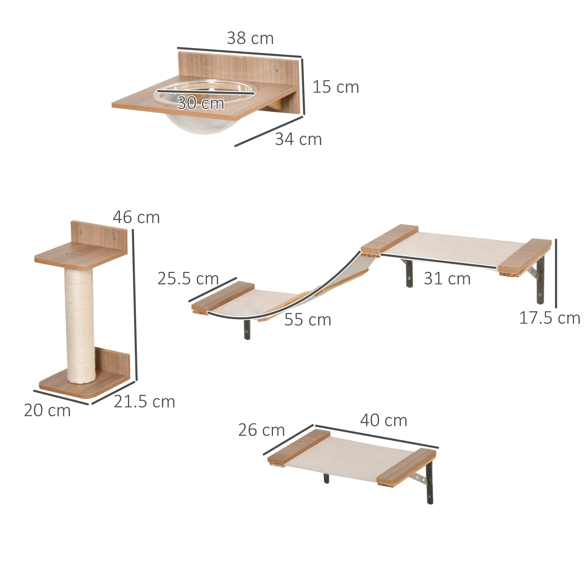 PawHut Cat Tree 4PCs Wall-mounted Shelf Set Climbing Frame Activity Center