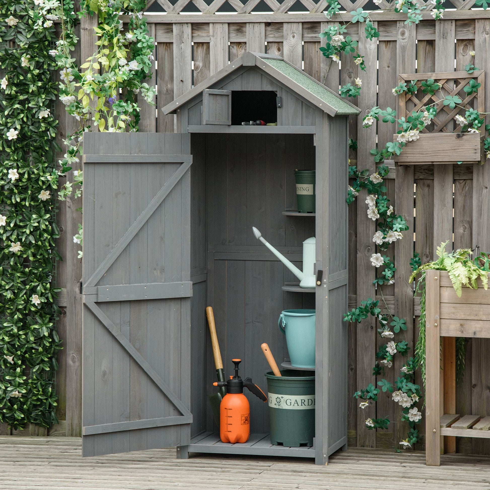 Rustica 179cm Single Door Reverse Apex Garden Store Fir Wood Grey by Steadfast