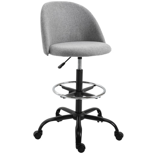 Vinsetto Ergonomic Drafting chair Adjustable Height w/ 5 Wheels Padded Seat Footrest 360° Swivel Freely Comfortable Versatile Use For Home Office - Grey